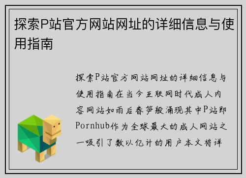 探索P站官方网站网址的详细信息与使用指南